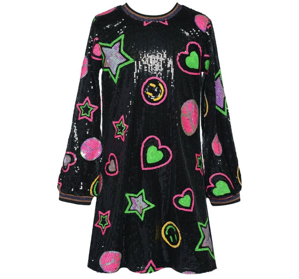 Vestido Lentejuelas Manga Larga Emoji