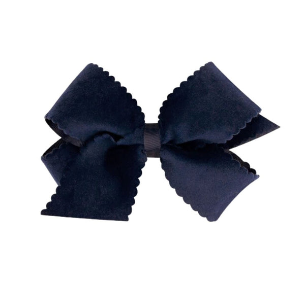 Med Scallp Edg Faux Velv O/L Bow Navy