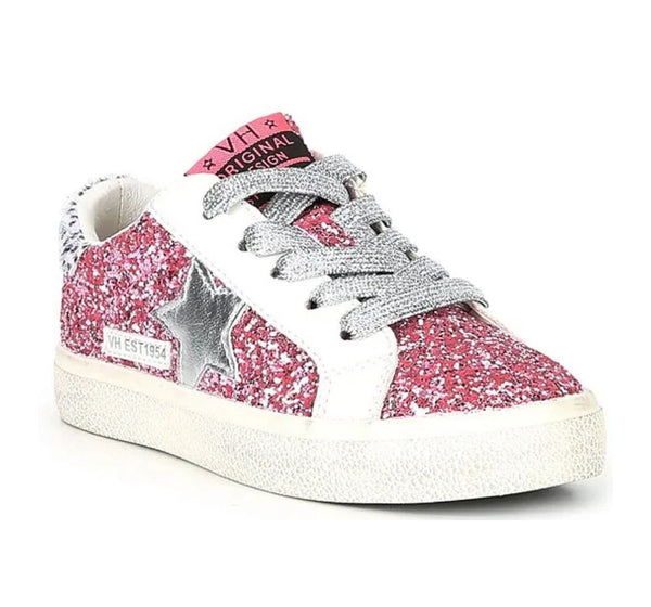 Tenis Glitter Rosa Agujeta Plateada