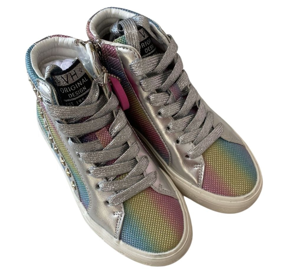 Grey Laced Mini Star Outline Rainbow High Top