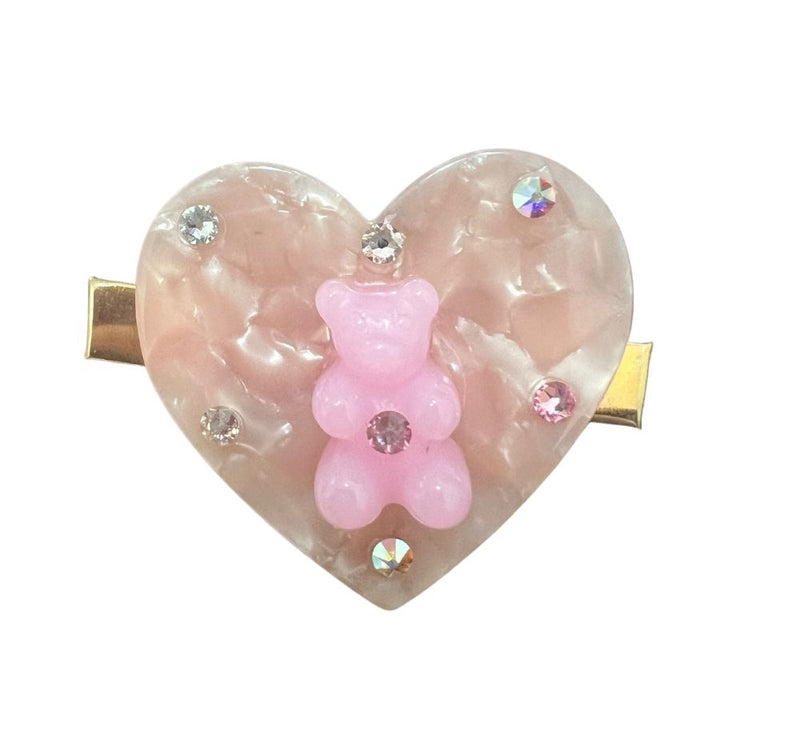 Clip Para Cabello Corazón Rosa/ Gummy Bear