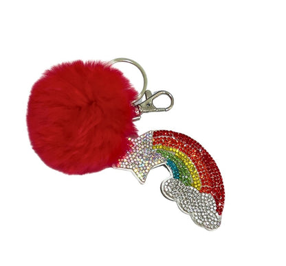 Crystallized Comet Rainbow Emoji With Fur Keychains