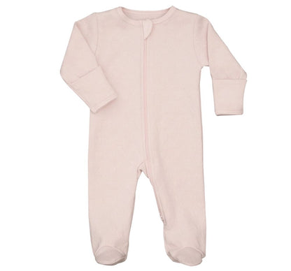 Zipper Footie Pink Hearts Jacquard