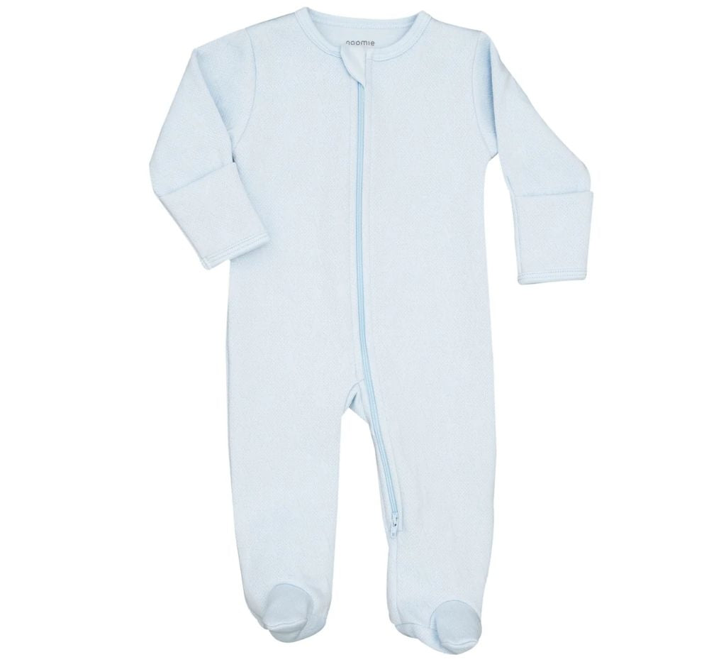 Zipper Footie Light Blue Stars Jacquard