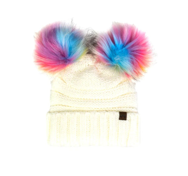 Gorro Blanco Pom Pom Multi GRANDE