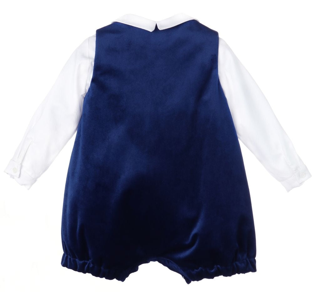 Deluxe Velvet Boy Romper W/Shirt Navy