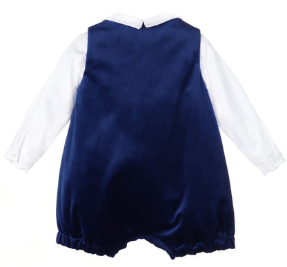 Deluxe Velvet Boy Romper W/Shirt Navy
