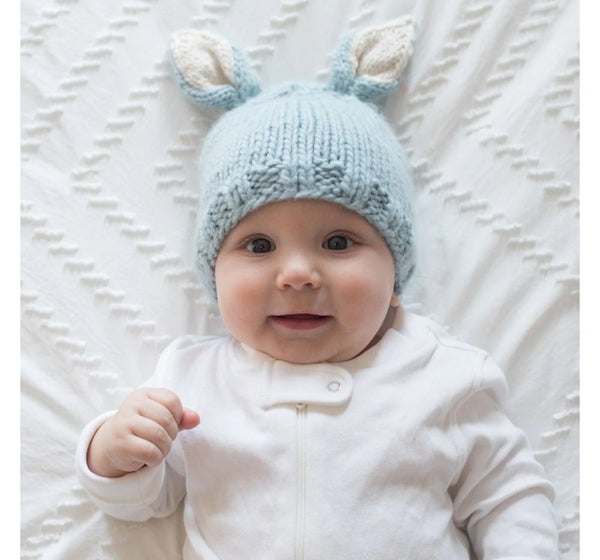 Gorro Punto Orejitas Conejo Blanco/Azul Newborn
