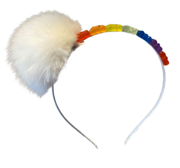 Gummy Bear Thin Headband With Fur White Rainbow