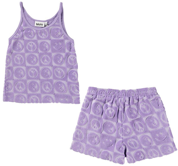 Purple Terry Top & Short In A Soft Cotton Blend With A Checker Pattern