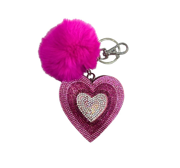 Llavero Corazón Cristalizado Rosa Pom Pom Fuchsia