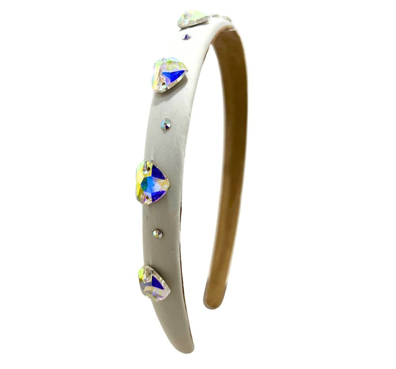 Diadema Satinada Corazones Blanca