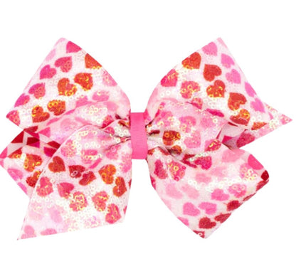 King White Sequins With Red and Pink Heart Prnt Bow Multi