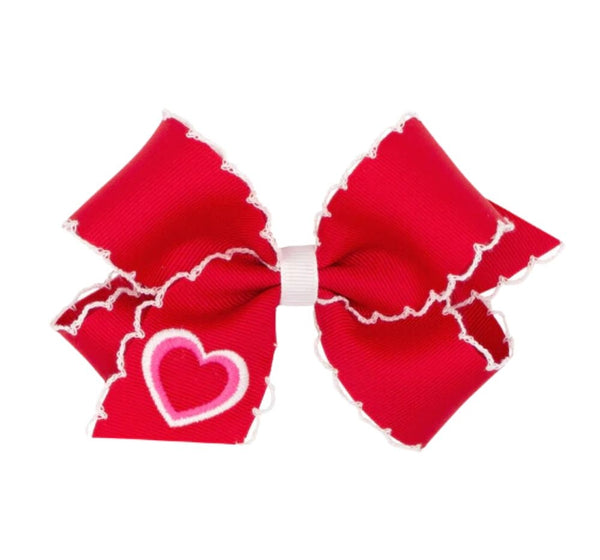 Moño Mediano Bordado Corazón Moonstitch Rojo/Blanco