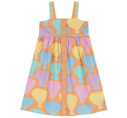 Big Shells Strappy Dress With Scallop Placket Orange