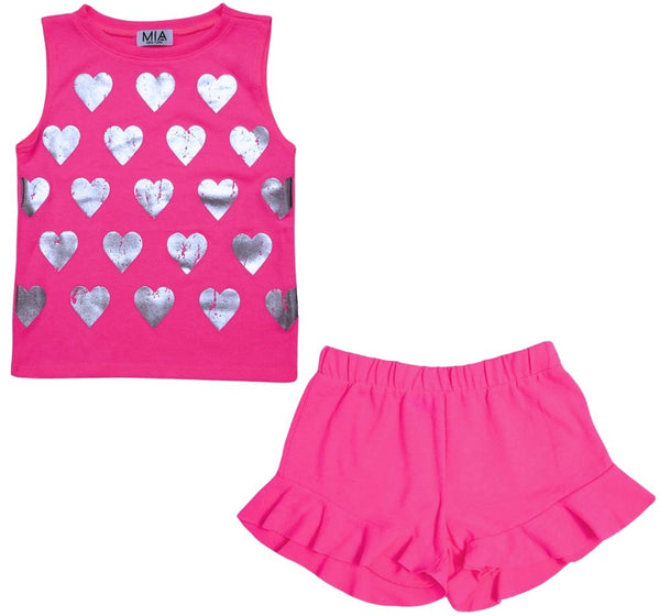 Blusa Corazones Y Shorts Rosa Neon