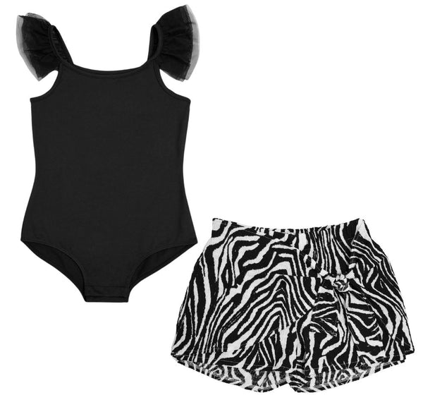 Bodysuit Negro Y Skort Estampado Zebra