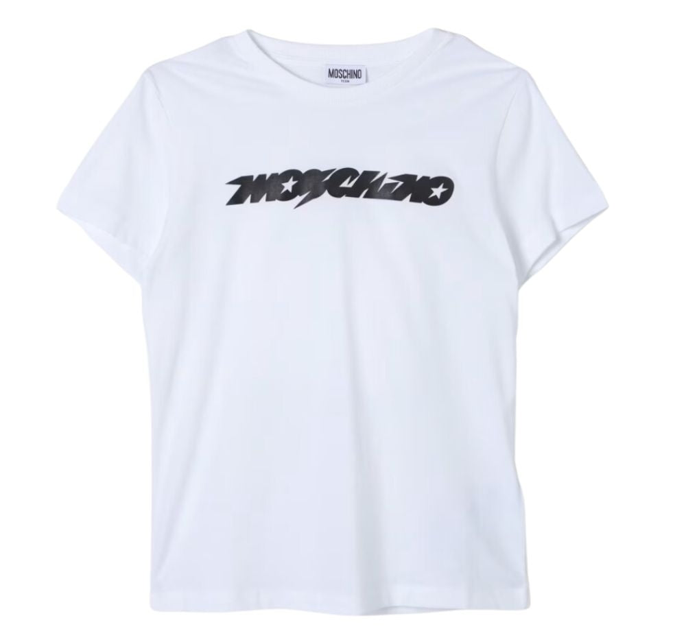 Mini Me Tee With Cosmic Txt Logo Print White
