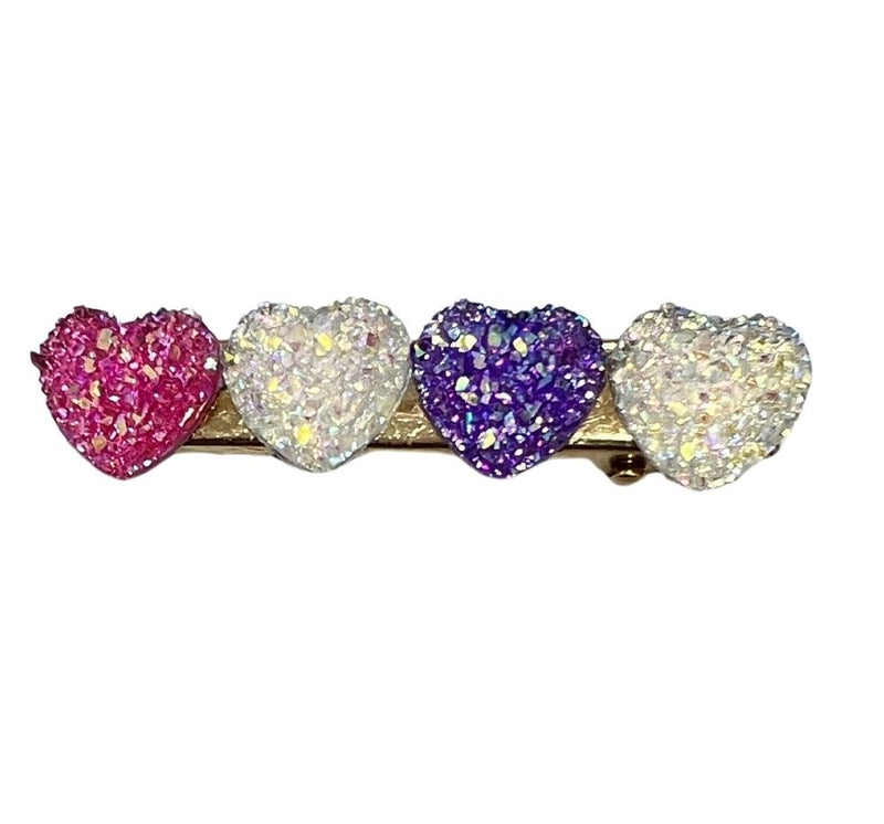 Clip Para Cabello Glitter Hearts Rosa/Morado/Blanco