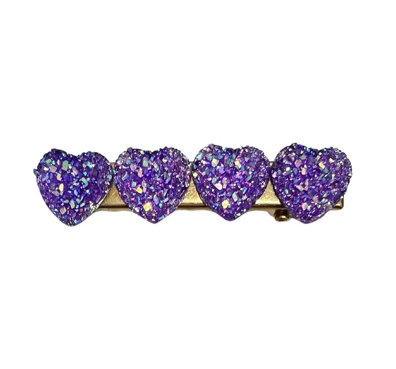 Clip Para Cabello Glitter Hearts Morado