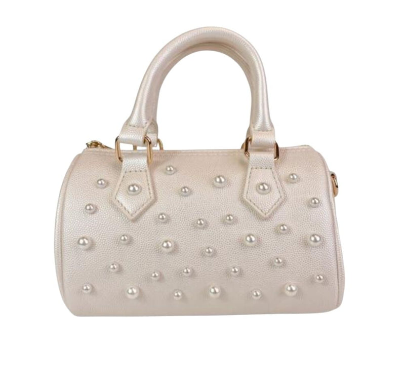 Bolsa Barrel Piel Ivory Con Perlas