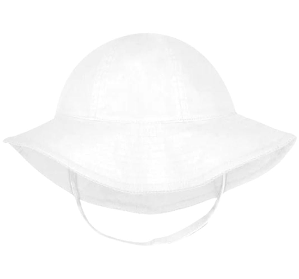 Reversible Girls Moonstitch Brim Hat White 6-12M
