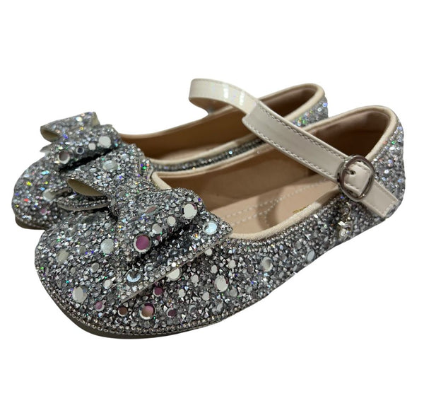 Silver Embellished Bowtie Flat Shoes Big