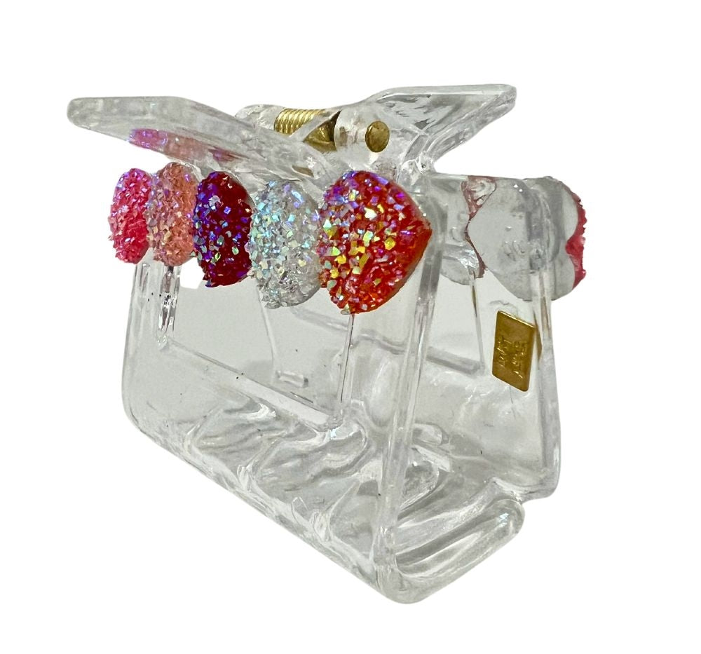 Glitter Hearts Claw Clip Lt.Pk, Prl,Pk,Wht,Or