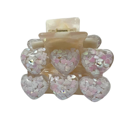 Crystallized Medium Sized Confetti Heart Claw Clip Marble