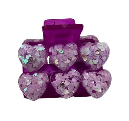 Crystallized Medium Sized Confetti Heart Claw Clip Purple