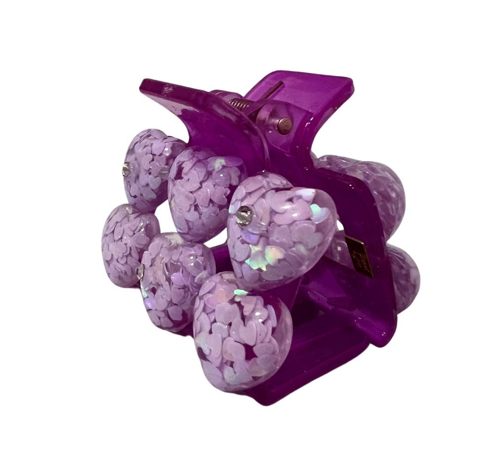 Crystallized Medium Sized Confetti Heart Claw Clip Purple