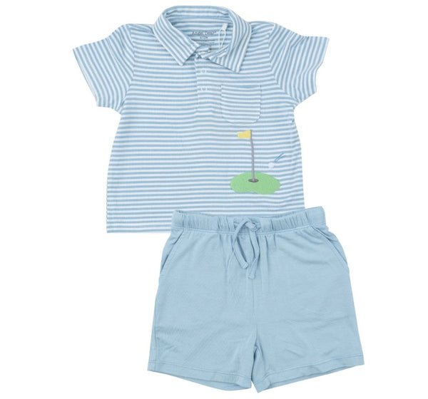 Dream Blue Stripe Polo Shirt & Short Set