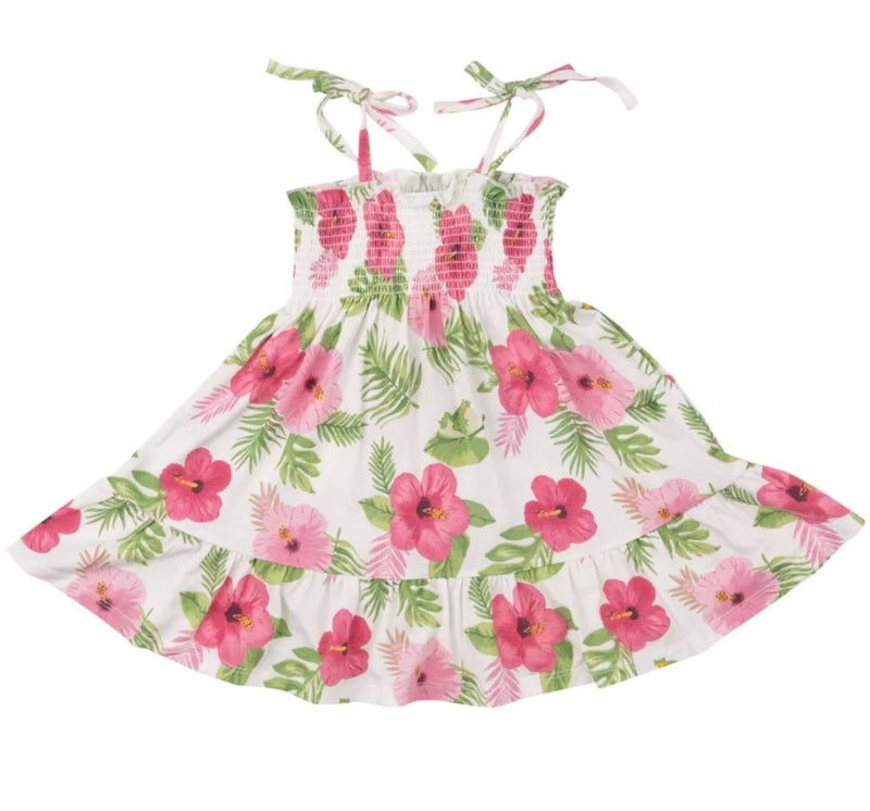 Tie Stap Smocked Sun Dress Hibiscus