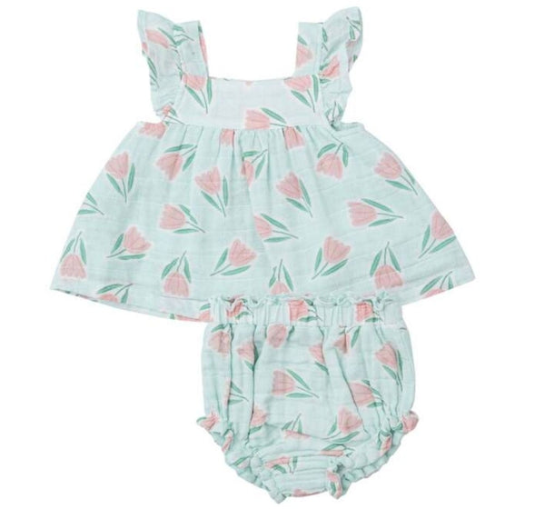 Tulips Butterfly Sleeve Pinafore & High Waisted Diaper Cover